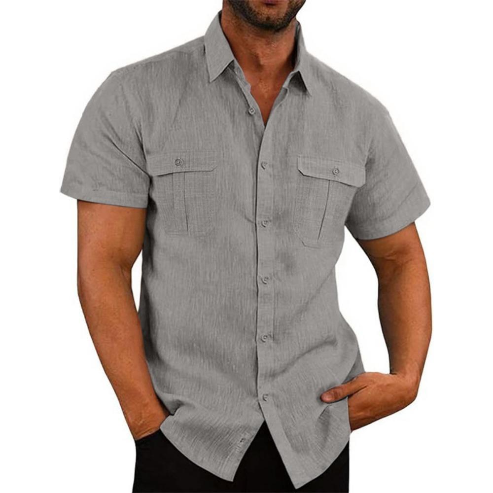 Cotton Linen Hot Sale Men Short-Sleeved Shirts Summer Solid Color Lapel Collar Casual Beach Style Plus Size Male Shirts S-5XL