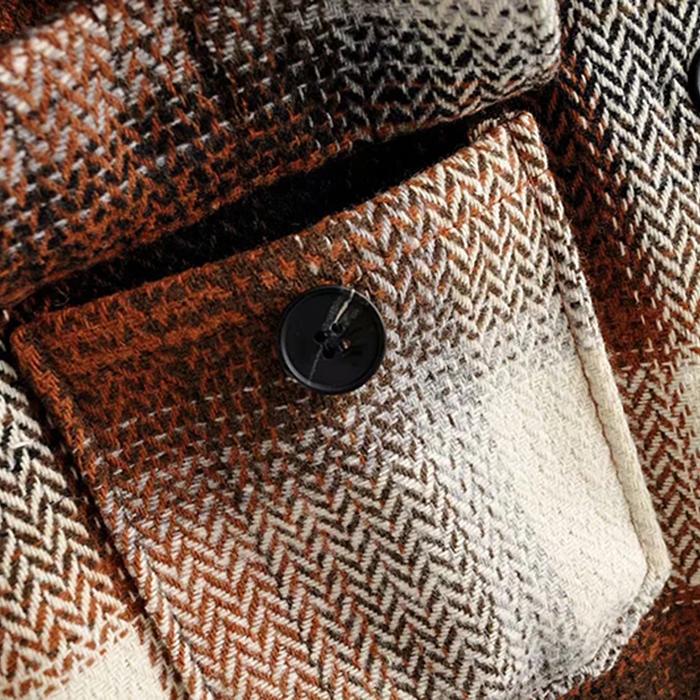 Vintage Women Long Sleeve Woolen Coats Fashion Ladies Thick Plaid Coat Female Streetwear Elegant Girls Oversize Jacket Chic