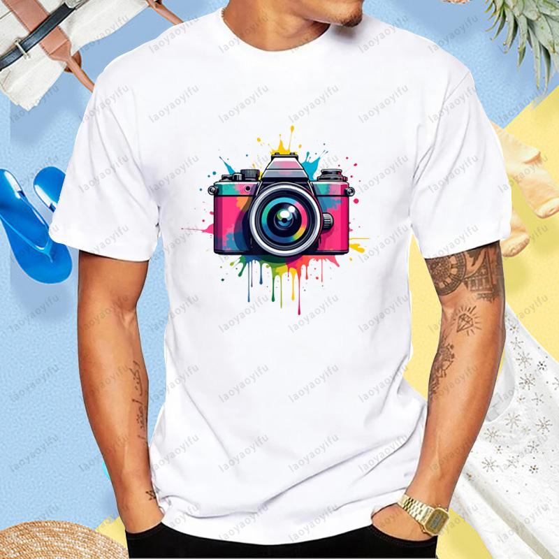 Colorful Camera Paint Splash Graphic Tee T-shirt XXXL
