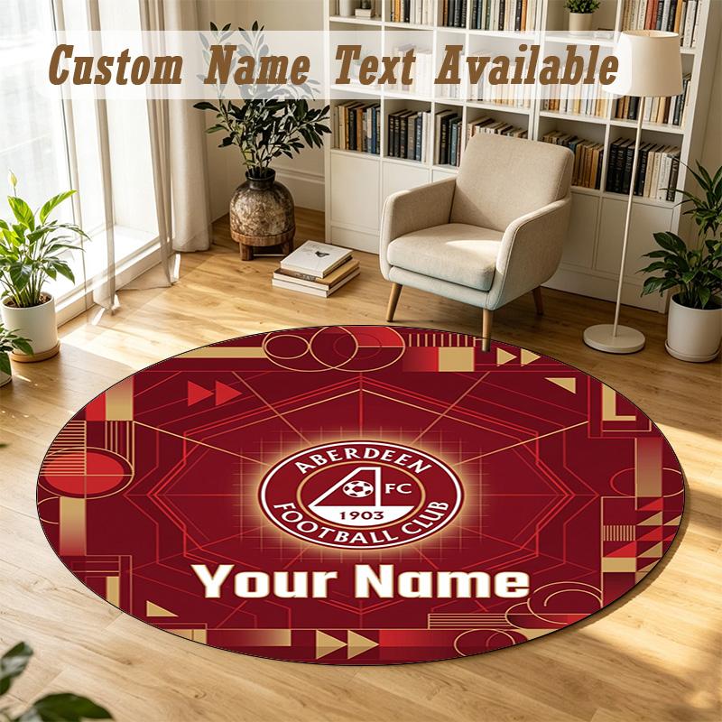 Round Rug Custom NameAberdeen FC Pattern Non Slip Carpet Home Floor Decor