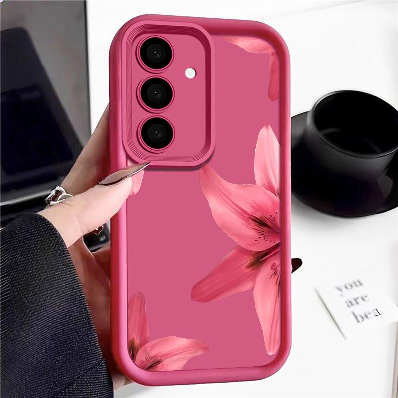 Flower Print Anti-Fall Cover For Samsung S25 Ultra S24 FE S23 S22 A56 A36 A16 A15 A55 A35 TPU Soft Matte Shockproof Phone Case