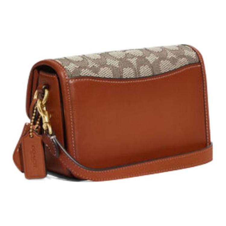 New COACH Studio Cow Leather Patchwork With Fabric Messenger Bag Crossbody Bag Shoulder Bag Women's Gray & Brown CJ249-B4TA7