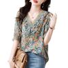 Damen Bluse aus floralem Chiffon Sommer Schön und Stilvoll Kurzärmeliges Oberteil für Mütter