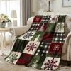1pc Christmas Patchwork Throw Red & Green Snowflake/Tartan Squares, Cozy Flannel Blanket for Sofa Decor