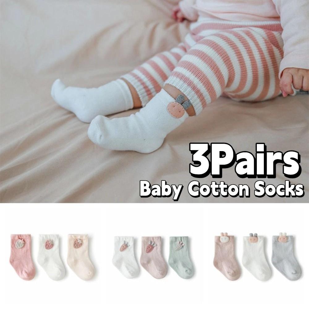 3Pairs Rabbit Toddle Short Tube Socks Strawberry Newborn Cartoon Socks Baby Cotton Socks  Autumn