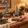 Tabletop Scene Display Accents 4Pcs Christmas Forest Friends Wooden Decor, Vintage Animal & Pine Farmhouse Style Winter Ornaments Tree Figurine, Table