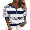 2021 Spring & Autumn Women's Striped Zipper T-shirt - Digital Print Casual Top