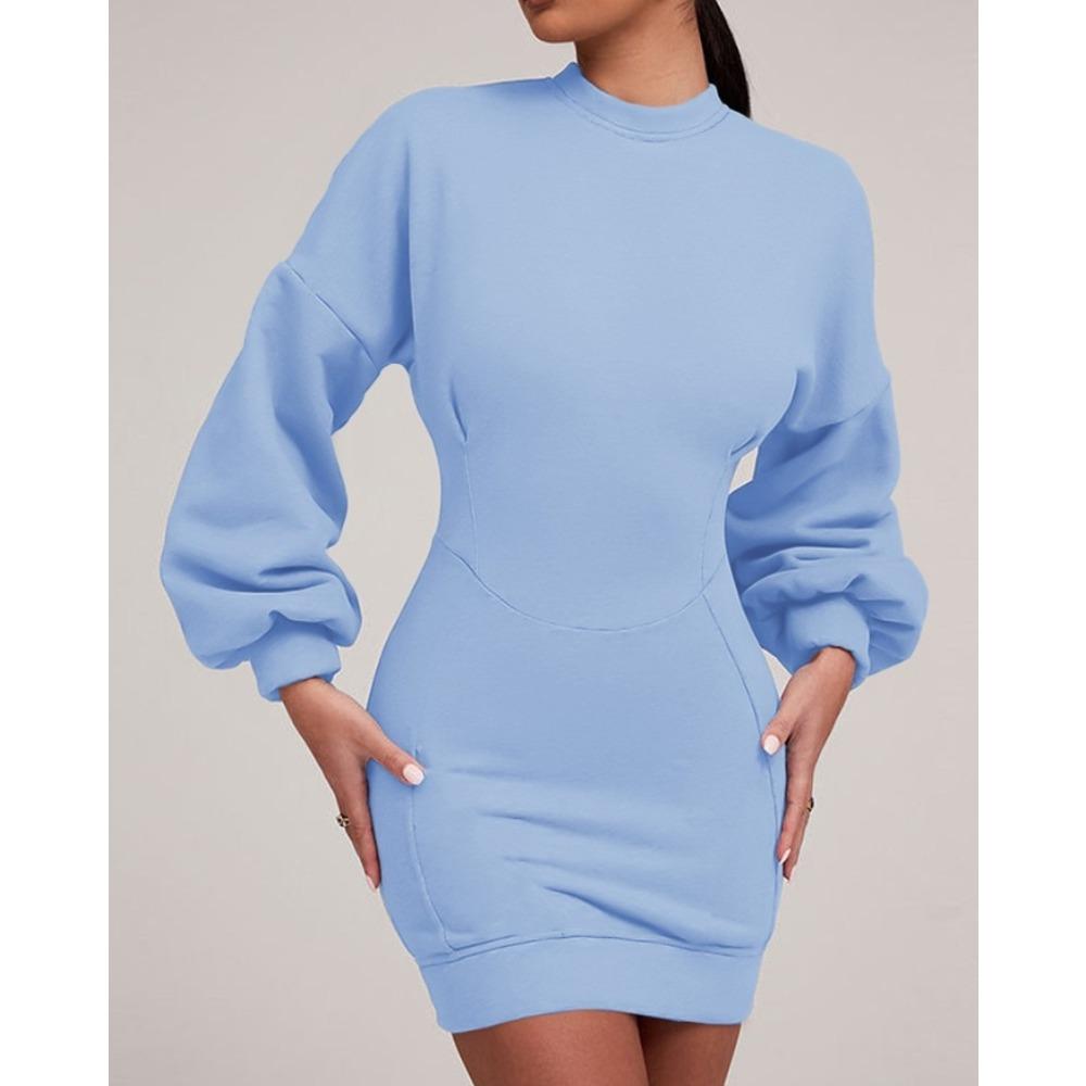 

GMXIA Осенняя мода талия похудение сумка бедра толстовка платье женская одежда XXL синий