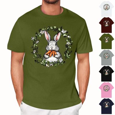 Easter - Men's Casual Baggy Bunny  Print T-shirt Round Neck Pull-over Short-sleeved Top