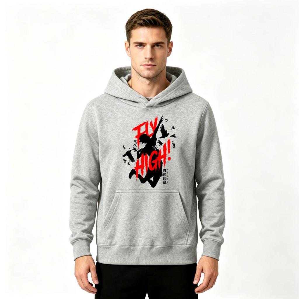 Men's Crewneck Hoodie Anime Fly High Graphic Print Casual Long Sleeve Pullover Sweatshirt