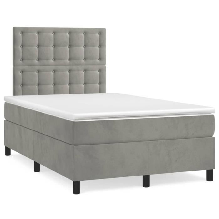 3143253 vidaXL Bed Base and Mattress Light Grey 120x200cm Velvet