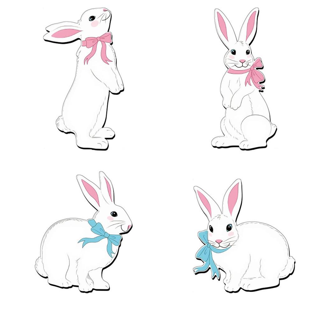 Set of 4 Easter Bunny Garden Stakes - Adorable 2D Flat Outdoor Rabbit Ornaments for Lawn and Patio Decoration