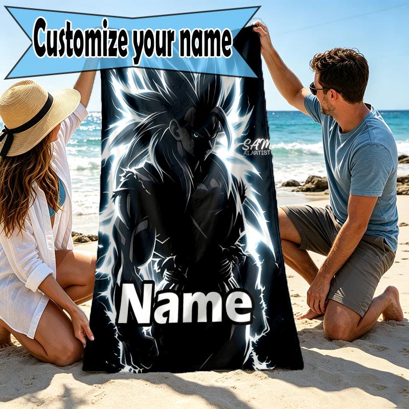 Custom Name Personalized DRAGON BALL Print Beach Towel, for Trip Camping Beach Party Home Decor, Birthday Gift for Family & Friends