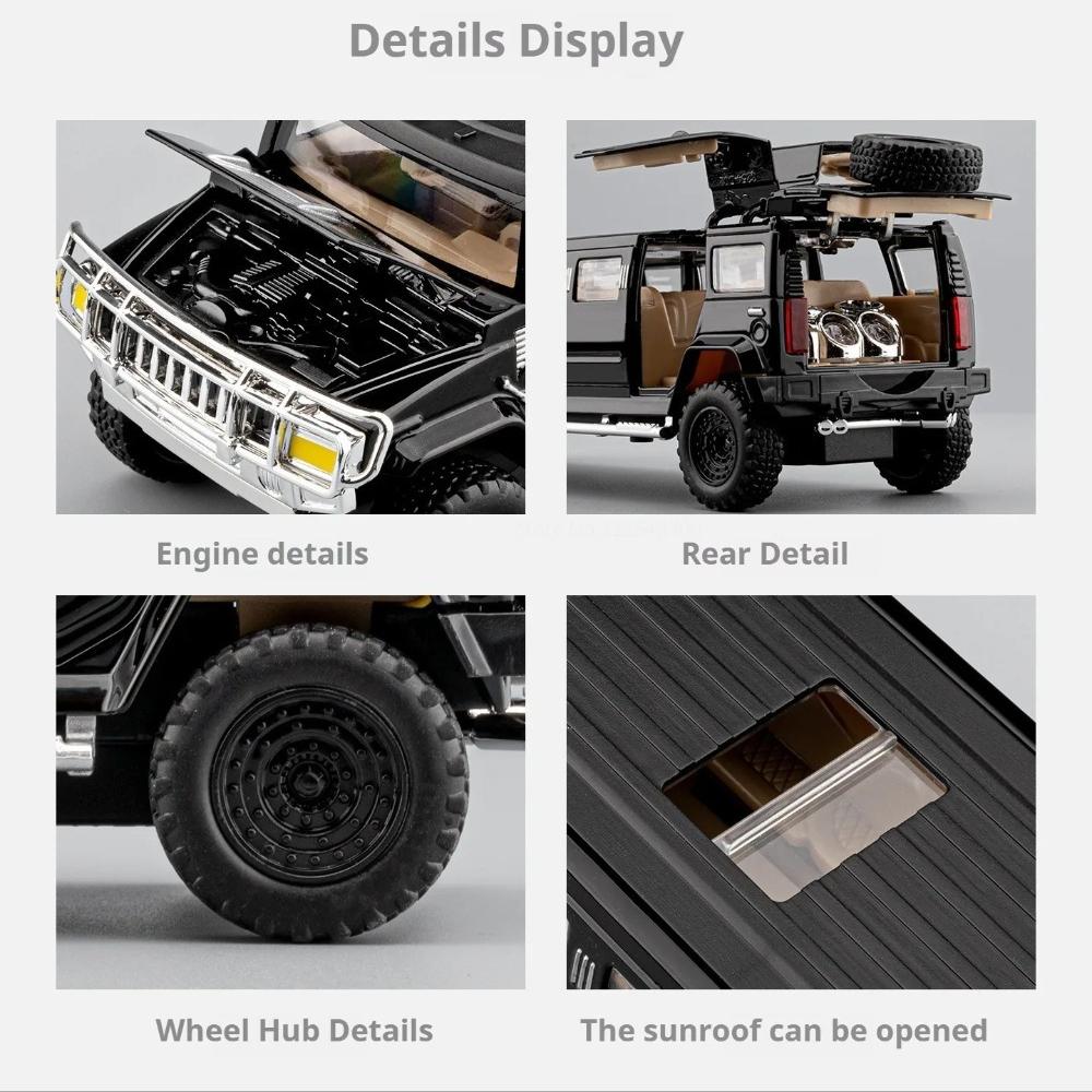 Scale 1:32 H2 Car Model Toy Doors Opened Pull Back High Simulation Miniature Off-Road Vehicles Models Metal Toys Hooby Gifts