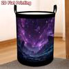 One 2D Printed Round Laundry Basket, Sky Dreamy Modern Creative Design, Made of Polyester Fabric with Handles, High-quality Foldable Design, Spacious,