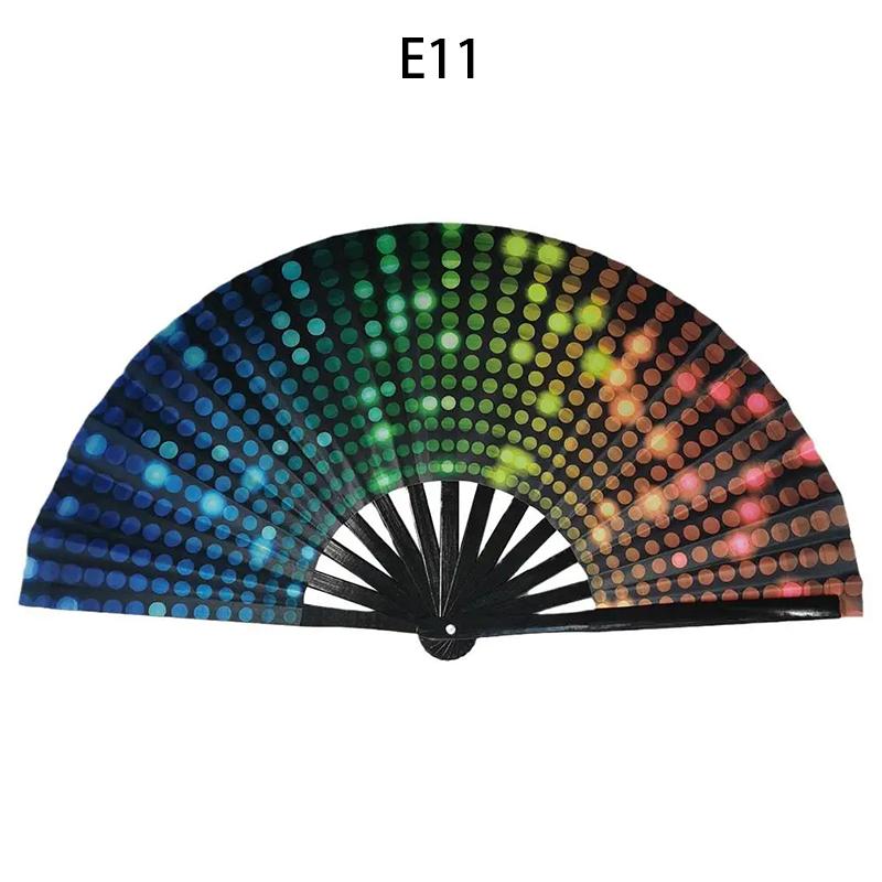 33cm Large Fluorescent Folding Hand Rave Fan Creative Print Music Festival Colorful Fan Wedding Party Spanish Dance Fan Gifts