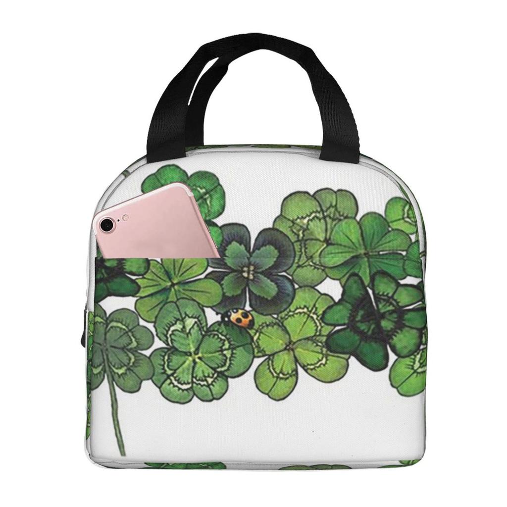 Cute Ladybug On The Four Leaf Grass Insulated Lunch Bag for Office Cooler Thermal Food Box Tote Leakproof Lunch Boxes Container