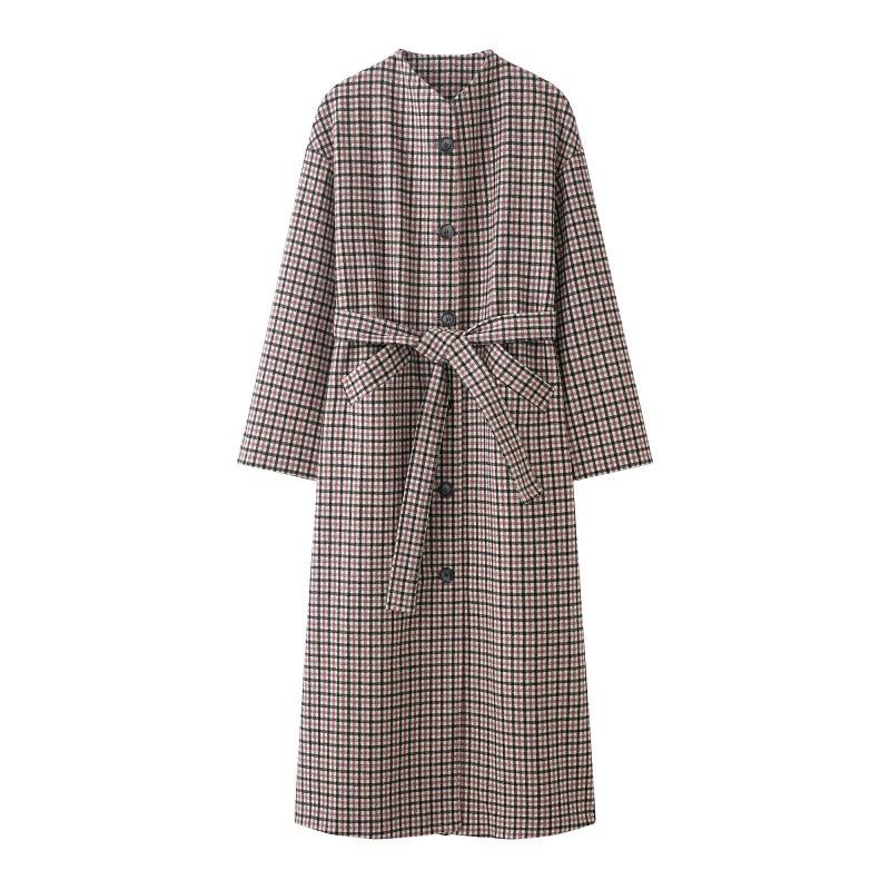 2025 Winter Plaid Stand Collar Long Coat - European & American Style Fashion Jacket Small