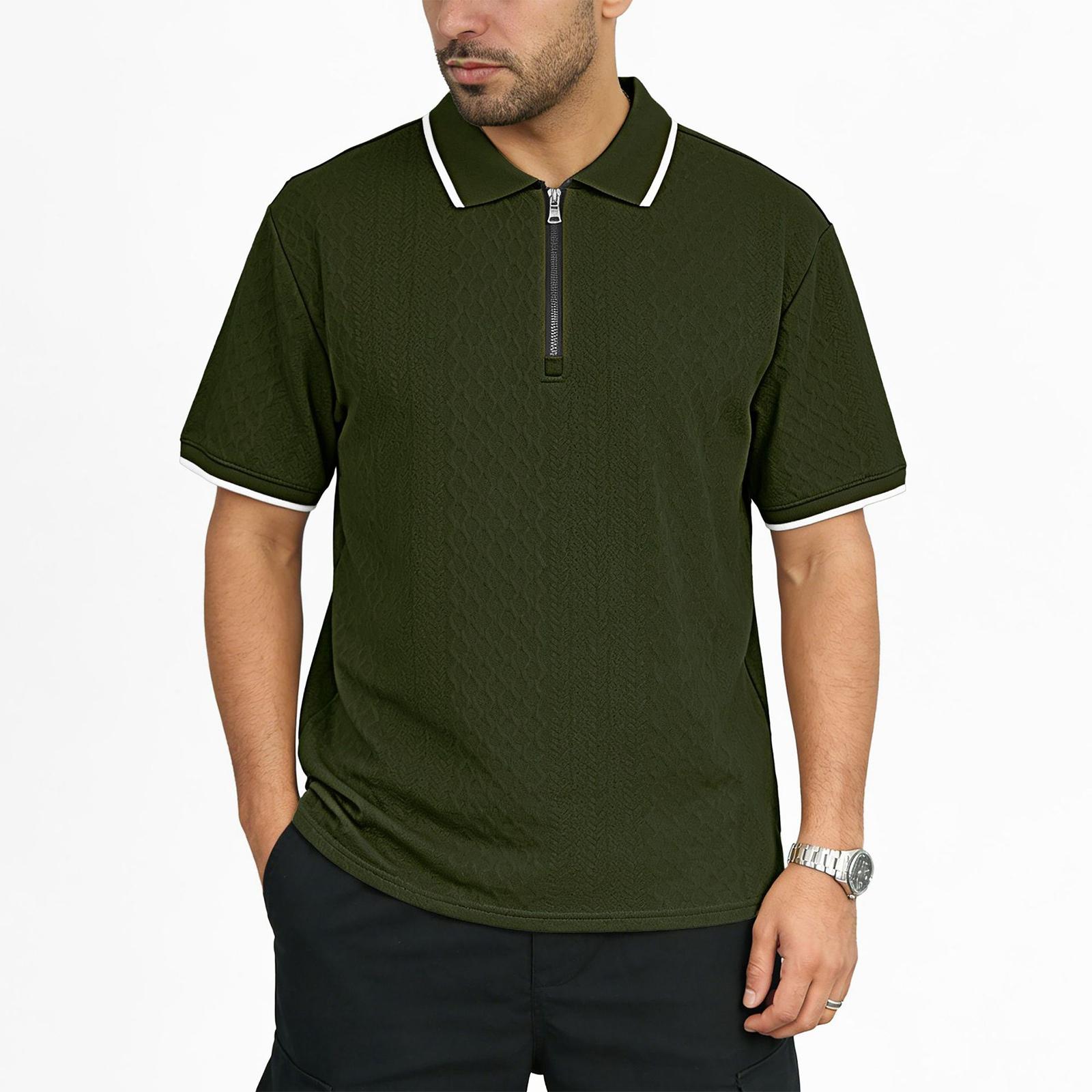 Men s Zipper   Loose Lapel Short Sleeve L