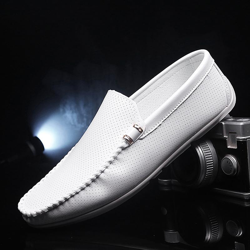 Lightweight Men's Casual Shoes 2025 Summer Leather Penny Loafers Men Moccasins Hollow Out Slip on Flats Boat Mens Driving Shoes