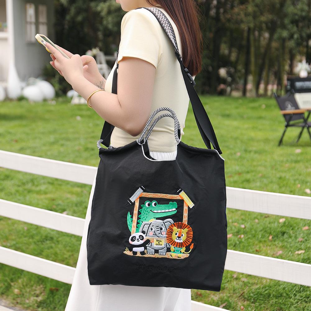 Trendy Large-Capacity Japanese-Style Nylon Embroidery Shoulder Bag for Women
