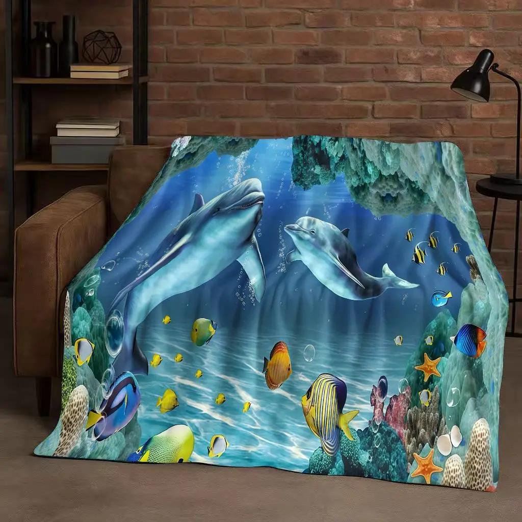 New 3D Illusion Underwater World Breaking Wall Flannel Blanket,Ultra Soft Warm Plush Throw for Home Bedroom Bed Sofa Cover Gift