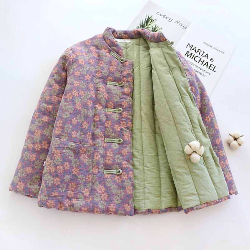 Winter Women's Cotton Double Yarn Cotton Padded Jacket Thickened Warm Padded Jacket Handmade Padded Jacket Chinese Button Jacket