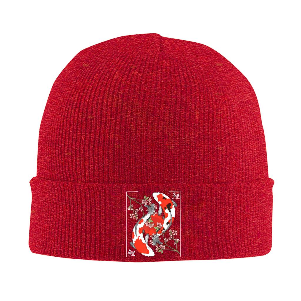 Japanese Koi Carp Fish Cherry Blossom Knitted Hat Womens Unisexs Skullies Beanies Autumn Winter Hats  Warm Caps