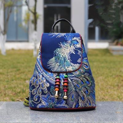 Peacock Sequins Embroidered Women's Canvas Backpacks Ladies Floral Rucksacks Woman Small School Back Bag Bagpack 2025 Gift New