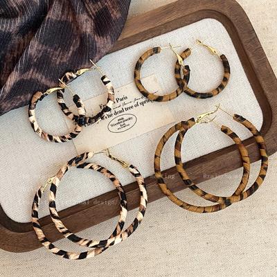 Retro Hong Kong Style Leopard Print Loop Earrings Femininity Earrings Stud Earrings Personalized Spice Girl Plain Ring Earrings