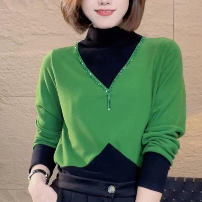 Early Spring New Long-sleeved Half-high Neck Versatile Fashionable T-shirt Slim and Warmth, Slim Base Top for Women
