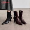 Fashion Aphixta High Heels Women Ankle Boots Elegant Metal Decoration Woman Modern Boot Side Zipper Sexy Soft Leather Women's High Boots