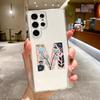 Art Initial Letter A To Z Pink Flowers Phone Case For Samsung Galaxy S26 S25 S24 S23 S22 Ultra S20 S21 FE 5G Plus Clear Cover