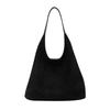 LULU Vintage Suede Extra-Large Foldable Tote Bag for Women – Casual Shoulder Bag for Daily Use & Commuting (Black)