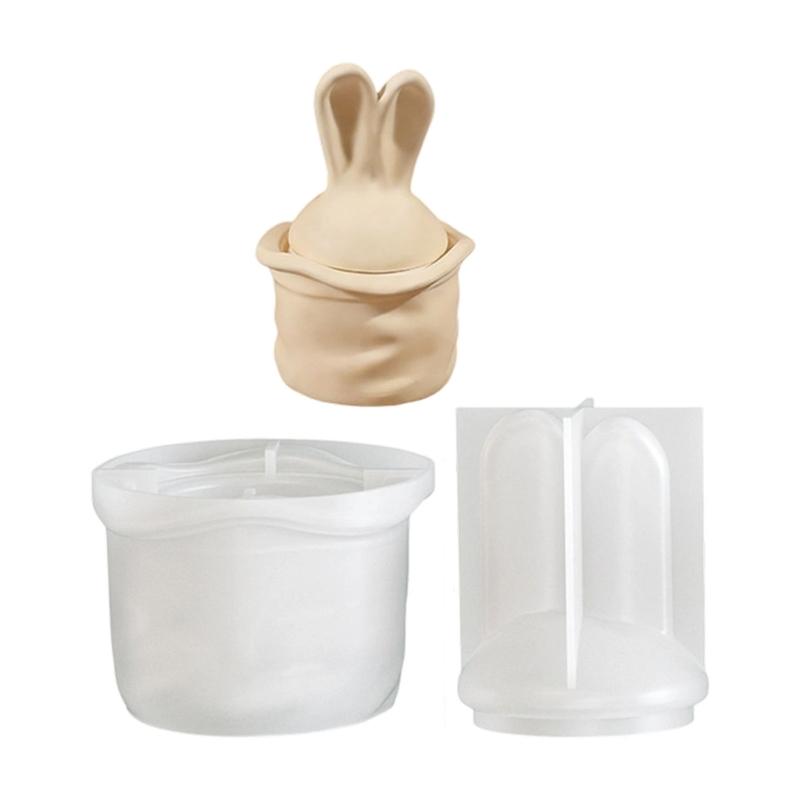 Silicone Rabbits Ear Shape Crafting Mold for Candle Making and Jewelry Organizers Containers Easy Demolding Craft Set