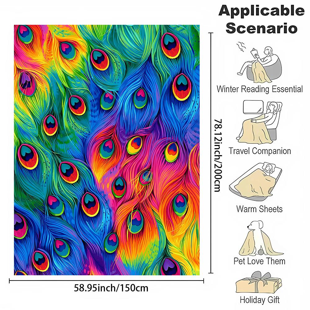 Majestic Peacock Feather Blanket  Reversible Flannel Throw for Bohemian Style AllSeason Softness  Vibrant Home Decor