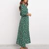 Abiti autunnali da donna in chiffon con stampa a V, maniche lunghe e vita alta