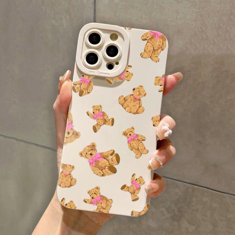 

Bear Bow Design Minimalist Pattern Phone Case For iPhone 17 16 Pro Max 15 14 13 Mini 12 11 17Air 16E X XR XS 8 7 Plus Soft Cover iPhone XS