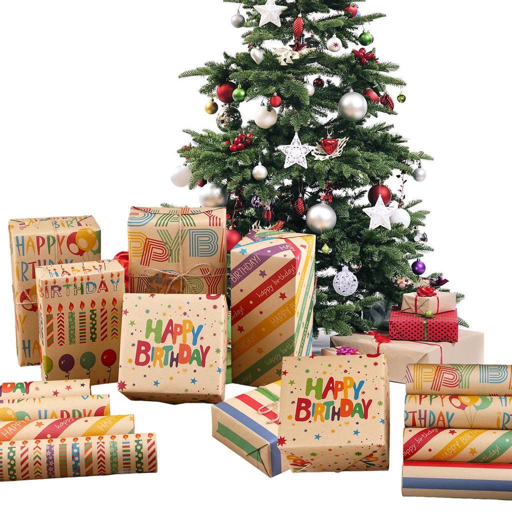 Birthday Gift Wrapping Paper Set Unique Birthday Gift Patterned Wrapping Paper with Tape Tags and Straw Rope