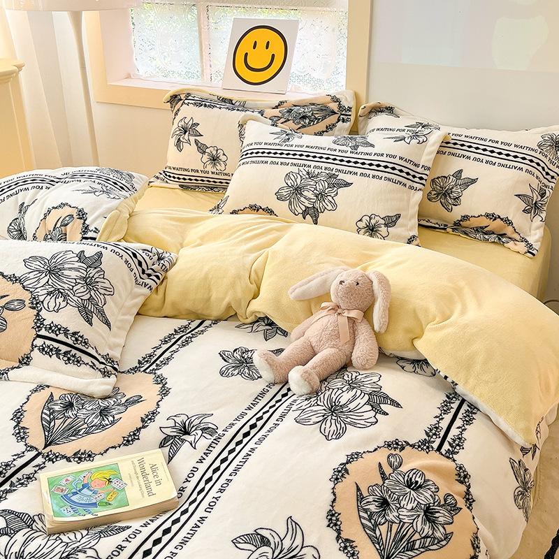 Four Piece Thick Coral Velvet Quilt Cover For Winter Milk Velvet Bed