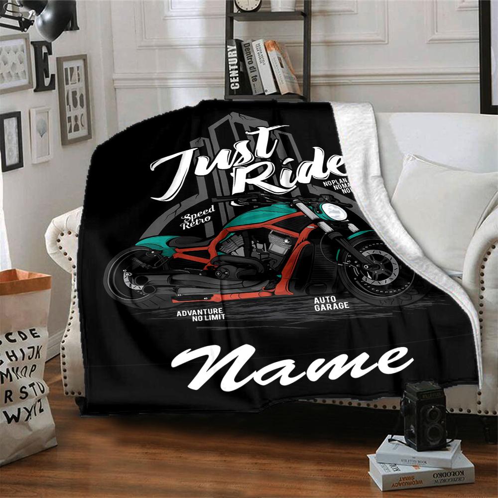 Coperta stampata a tema moto da fuoristrada con nome personalizzato - Perfetta per divano, letto, viaggi e uso all'aperto | Lavabile in lavatrice, accogliente e resistente.