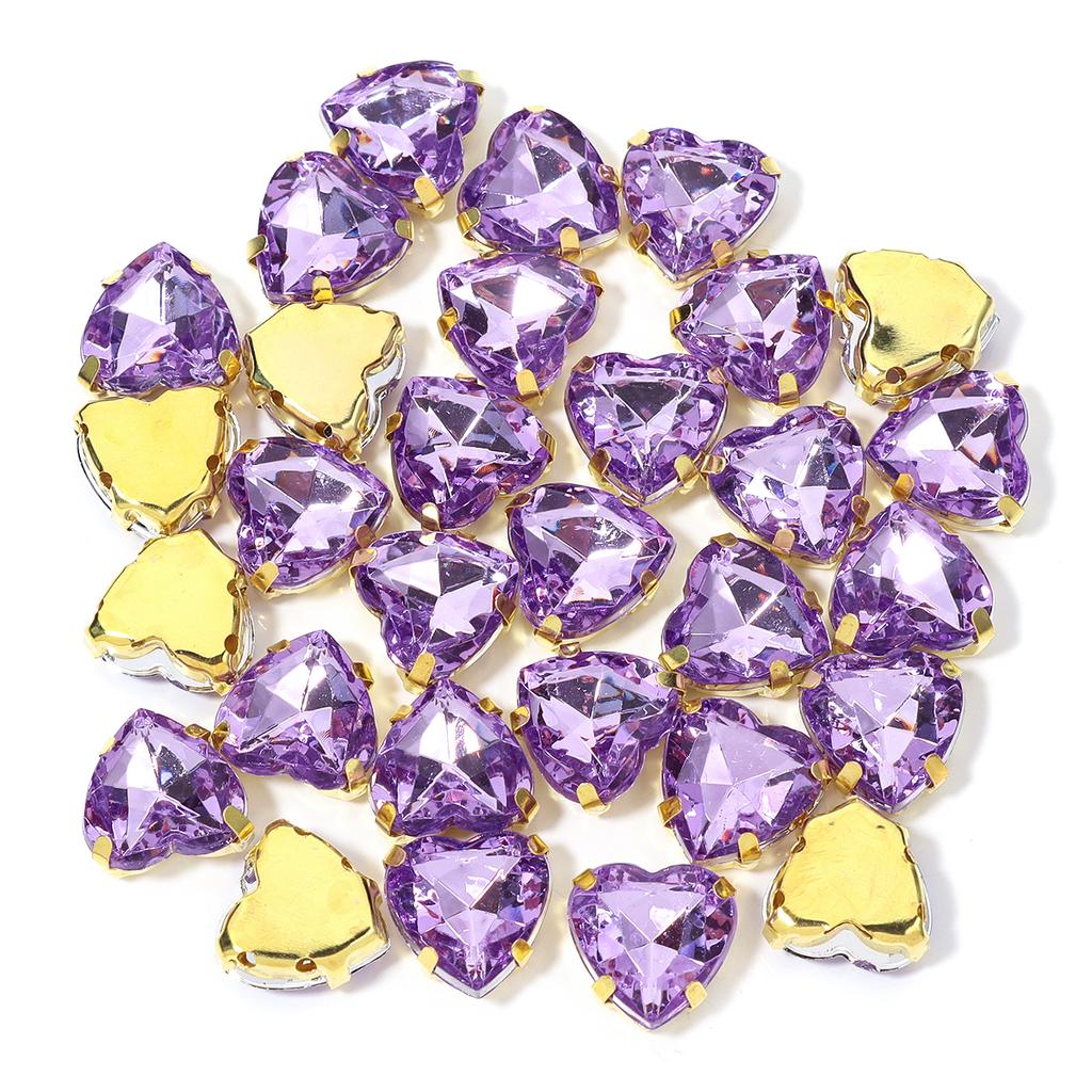 30pcs/lot 10/12mm Heart Shape Acrylic Sew On Rhinestones Stainless Steel Golden Claw Beads For DIY Clothes Jewelry Decoration