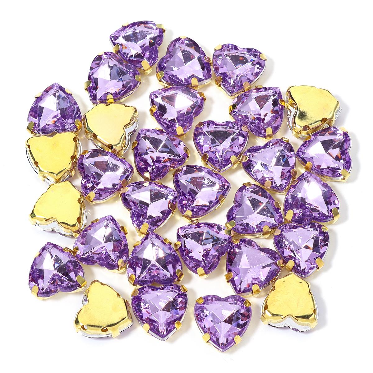 

30pcs Heart Rhinestone Claw Drill Stainless Steel Gold Base Acrylic Rhinestone For DIY Clothing Decoration Necklace Accessories 1x1cm светло-фиолетовый