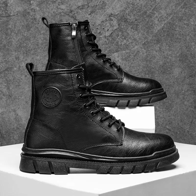 Trendy Men's Boots High Top Work Boots for Men Casual Shoes Punk Style Motorcycle Ankle Boots High Quality Winter Boots