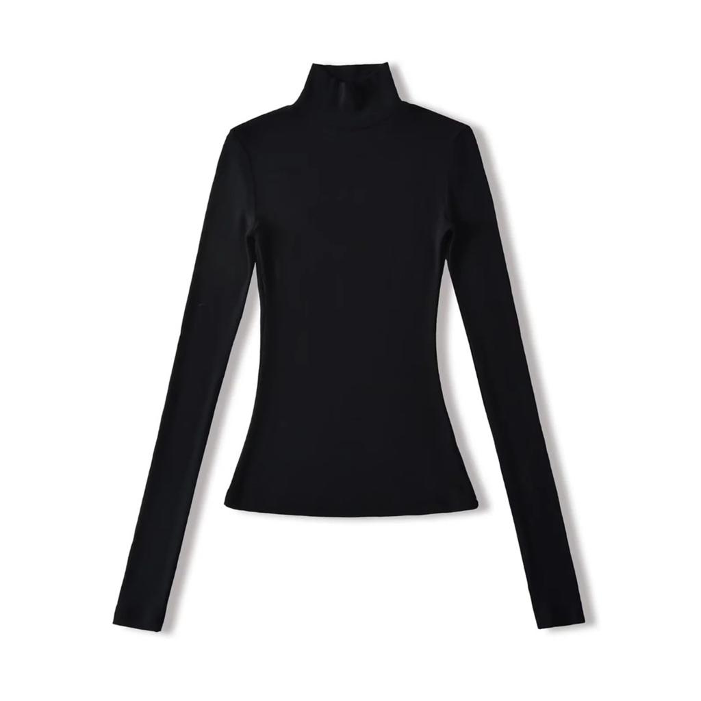 Women's Turtleneck Long Sleeve Slim Fit Top Stretch Solid Color Basic T Shirt