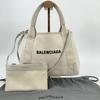 BALENCIAGA Geantă de mână și de umăr 2way Cabas XS Bleumarin Pânză cu Portfard Piele Ivory Alb Gri 390346