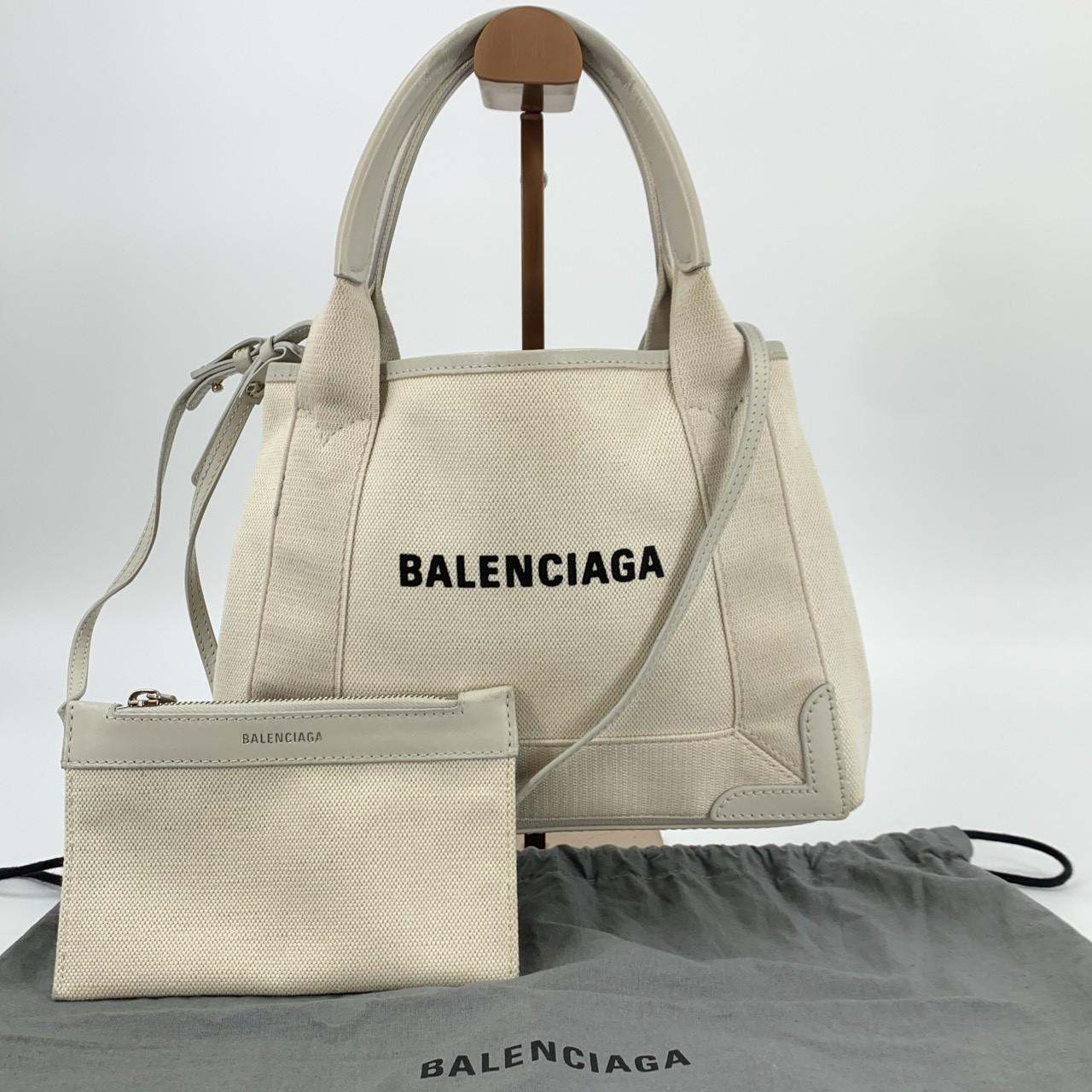 

BALENCIAGA 2-в-1 Синя Сумка Cabas XS Ручна Сумка Сумка через Плече Полотно з Гаманцем Шкіра Слонова Кістка Білий Сірий 390346