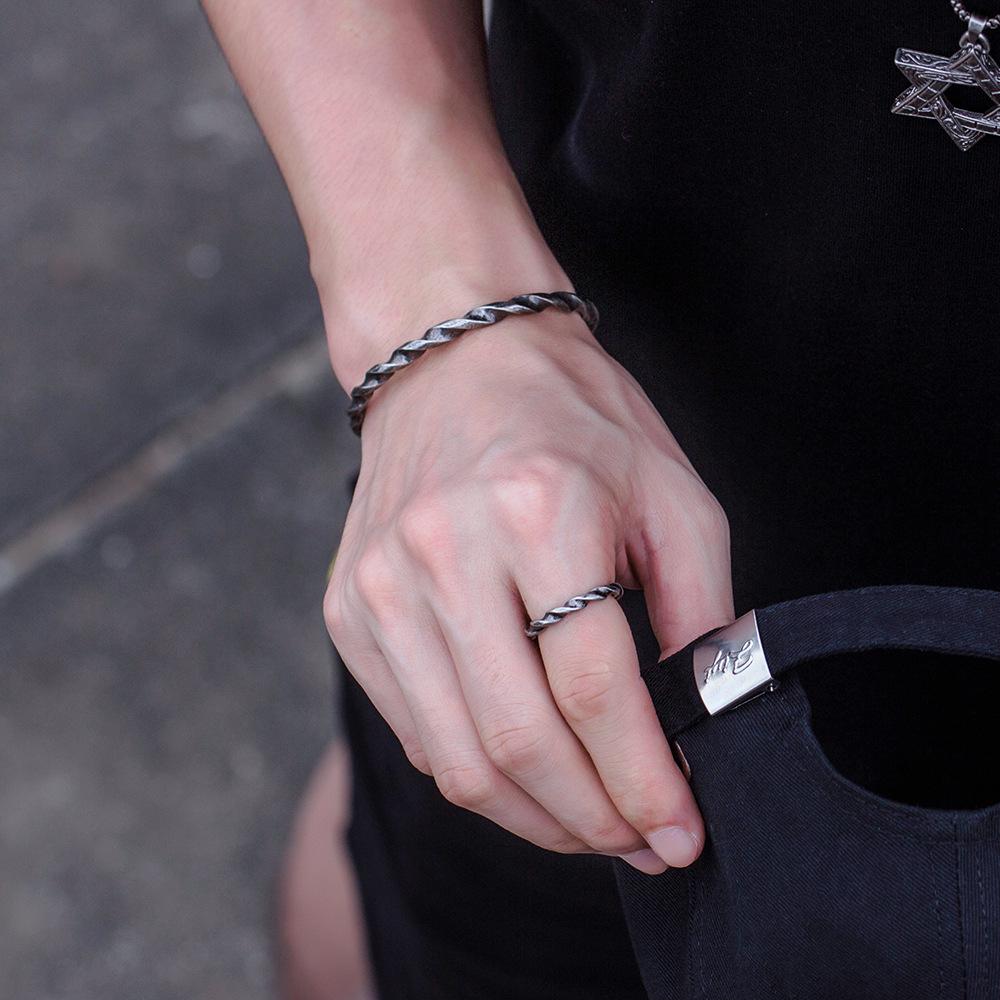 Unisex Retro Titanium Steel Bracelet: Engraved Stainless Steel Open Bangle for Students