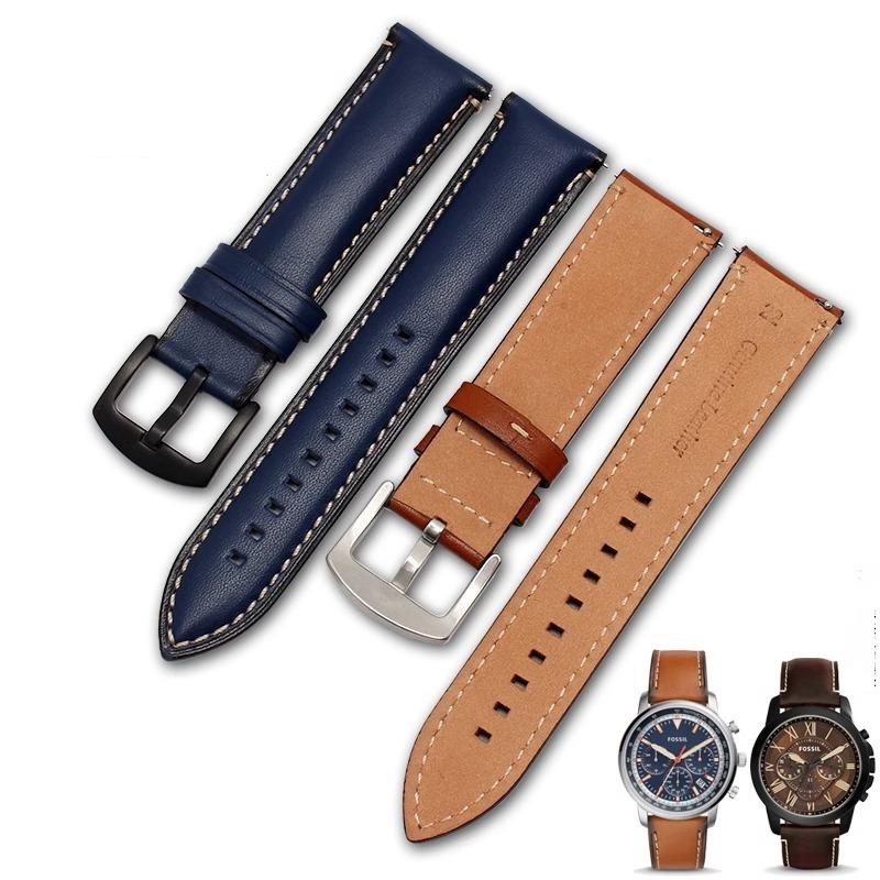For Fossil Cowhide Leather Strap Men Black Blue Wristband Q Smart FTW1114 ME3110 FS5436 Quick Release Watchband 20mm 22mm 24mm