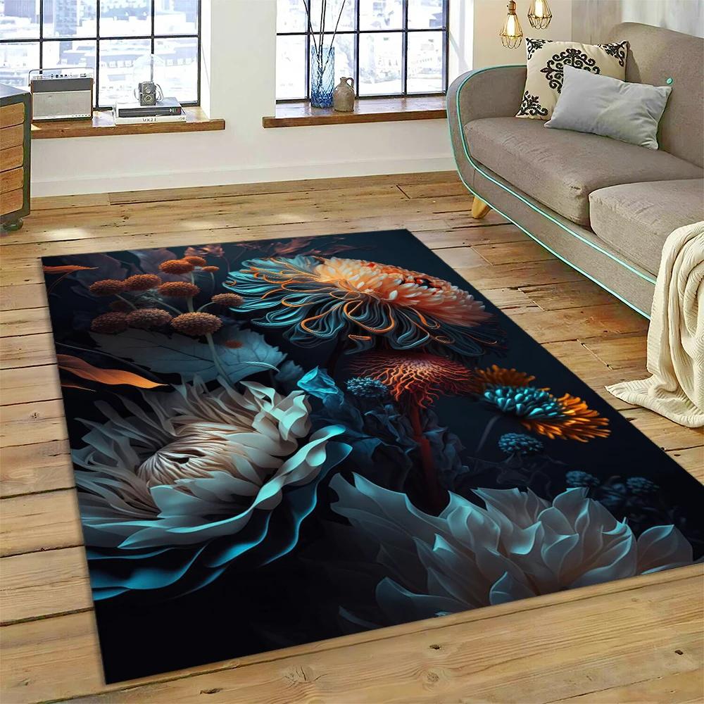 HD Pretty Flower Daisy Rose Chrysanthemum Carpet Rug for Home Living Room Bedroom Sofa Doormat Decor,Kids Area Rug Non-slip Mat